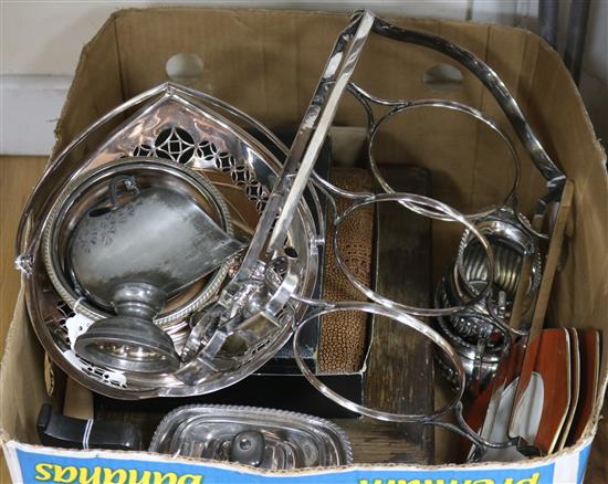 An Asprey Art Deco plated cakestand and sundry plated items, etc.